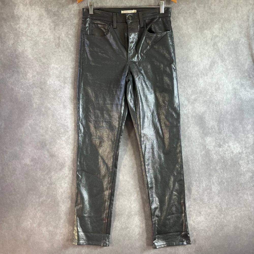 Levi's 724‎ High Rise Straight Jeans Women 30 Silver Metallic Coated Denim